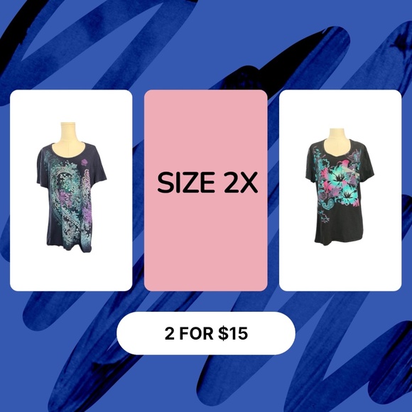 💜✨ GUC JUST MY SIZE (JMS) 2-Pack Glittery Graphic T-Shirts | Sz 2X - Picture 1 of 9